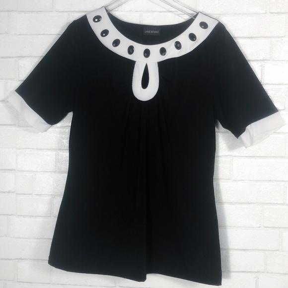 Lane Bryant Faceted Black Beads Keyhole Blouse - Picture 1 of 4